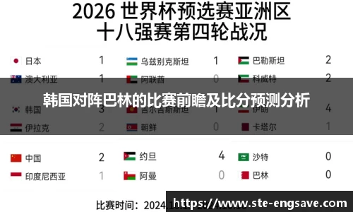 韩国对阵巴林的比赛前瞻及比分预测分析