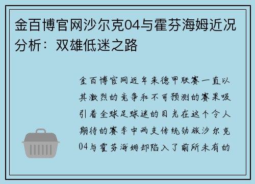 金百博官网沙尔克04与霍芬海姆近况分析：双雄低迷之路