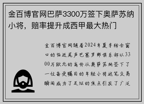 金百博官网巴萨3300万签下奥萨苏纳小将，赔率提升成西甲最大热门